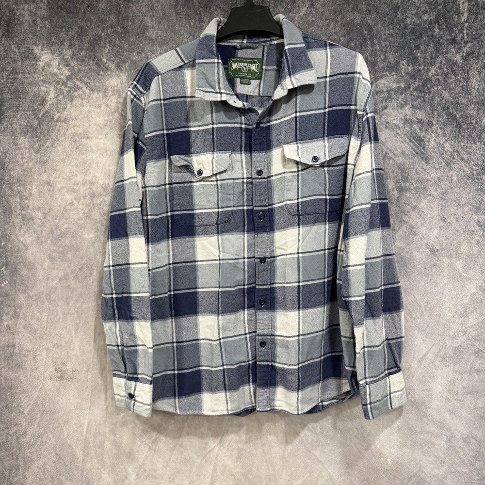 American Eagle Outfitters‎ Mens Flannel Shirt Long Sleeve Blue & White Plaid